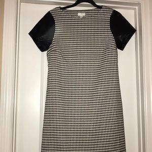 Houndstooth dress with leather sleeves NWT